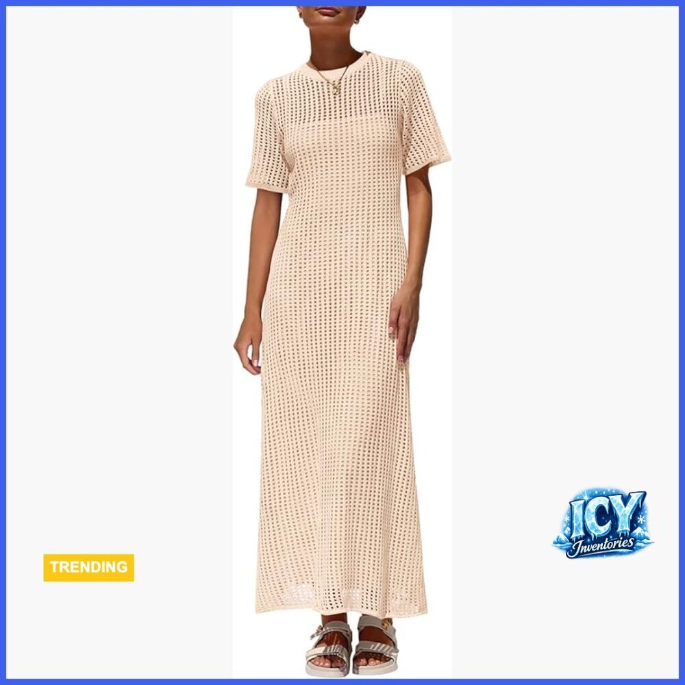 Eyelet Hollow Out Maxi Dress with Camisole Lining, 100% Viscose Shell